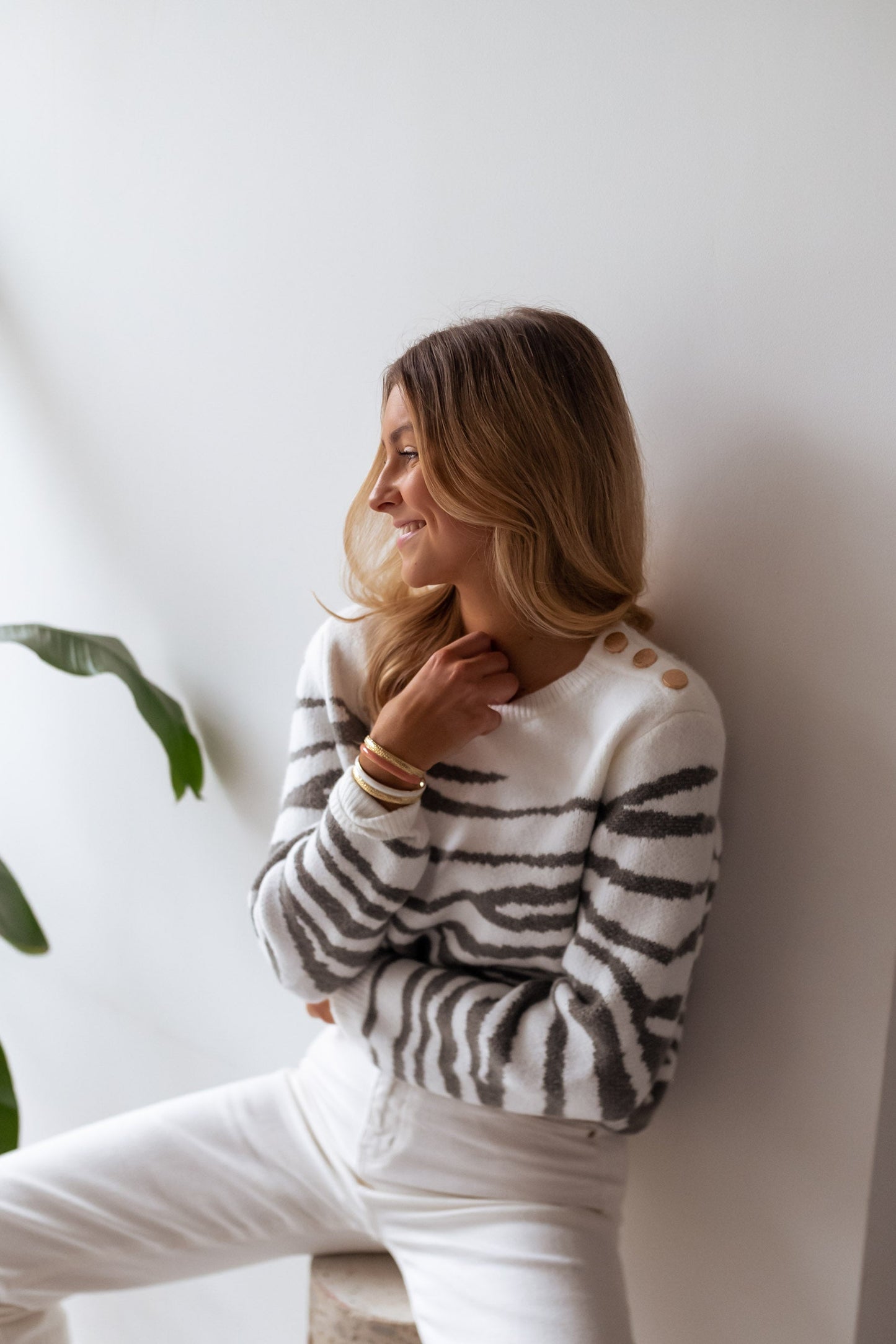 White and Khaki Patterned Valley Sweater