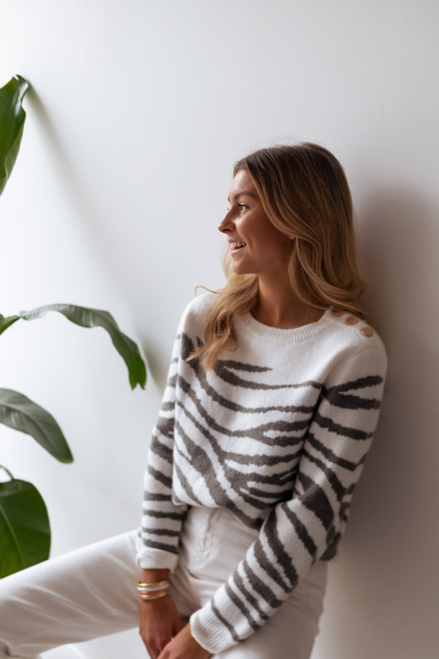 White and Khaki Patterned Valley Sweater